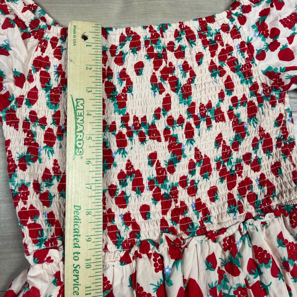 Betsey Johnson Strawberry Dress Med Smocked Prairie Country Cottagecore Granny - Picture 10 of 12